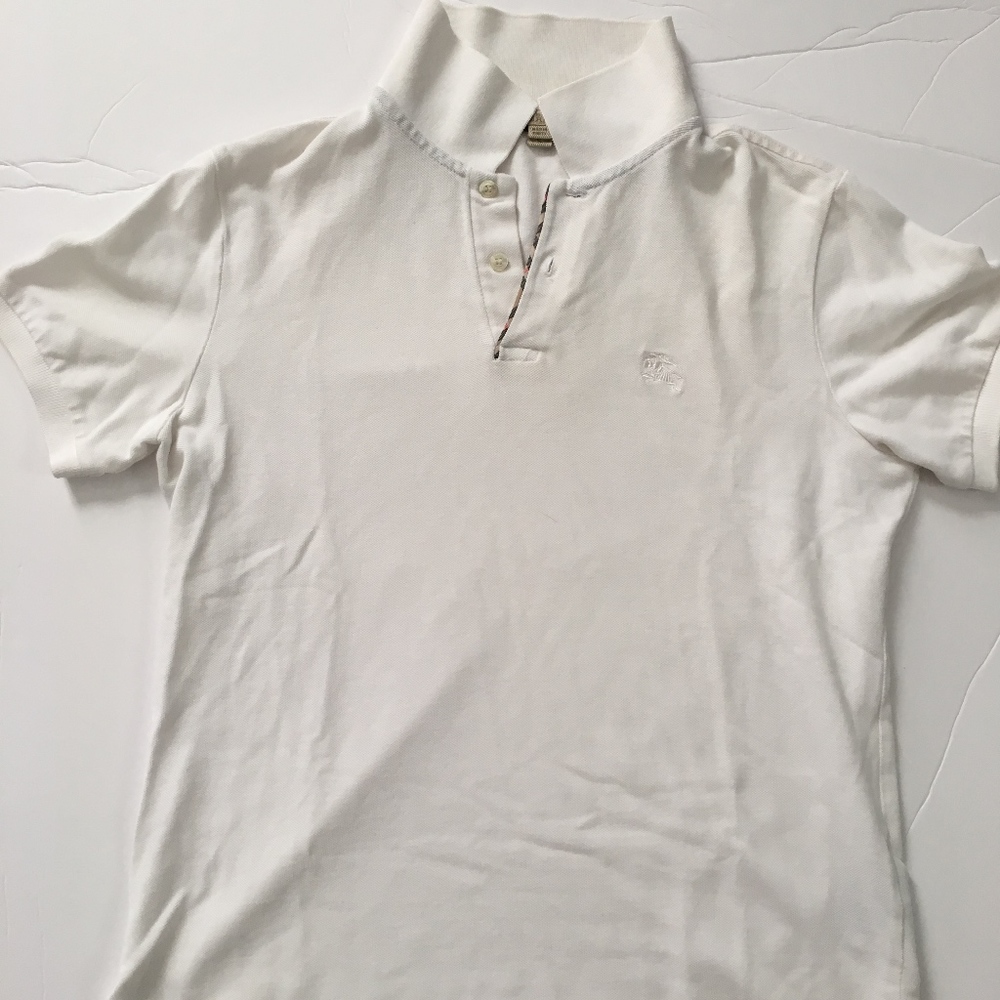 Men's White Burberry Polo - Size S